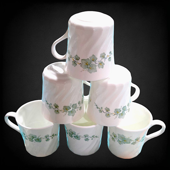 Vintage Corningware Callaway Ivy Mugs USA Made 8oz Coffee Cups Set of 6 - Picture 2 of 12